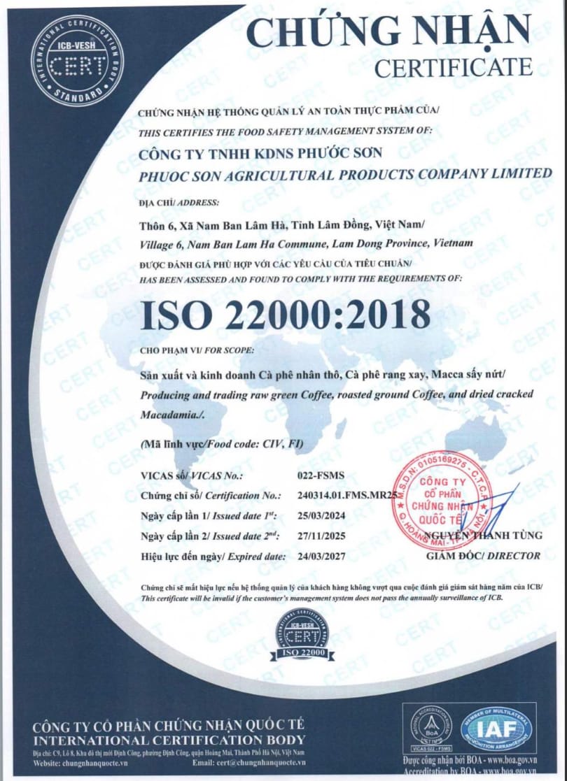 Phước Sơn ISO 22000:2018